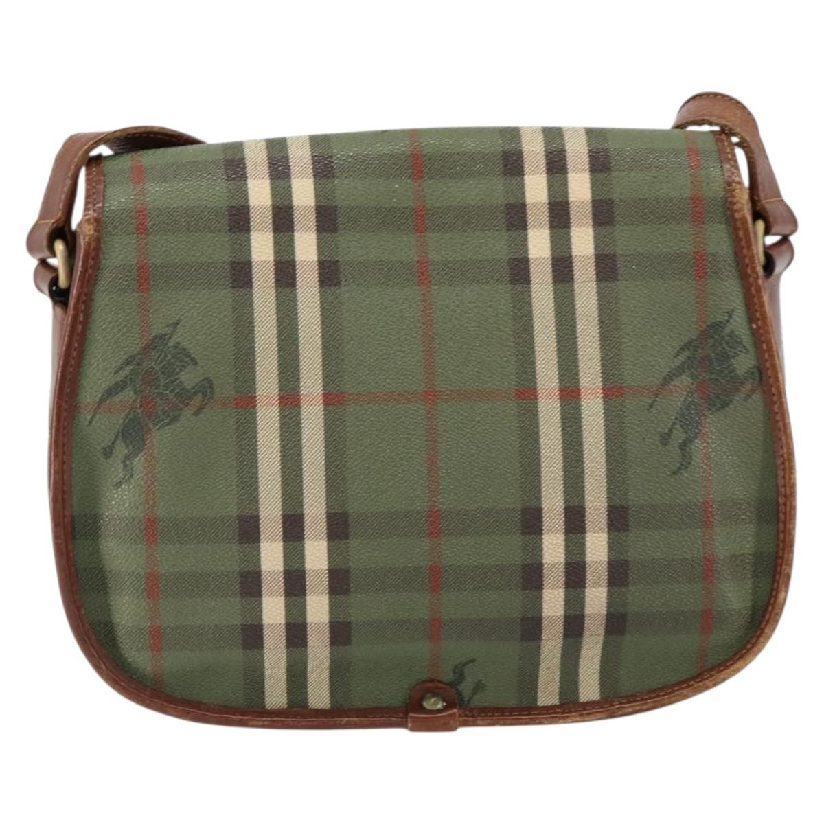 Burberrys Nova Check Shoulder Bag PVC Green Gold Auth 153812