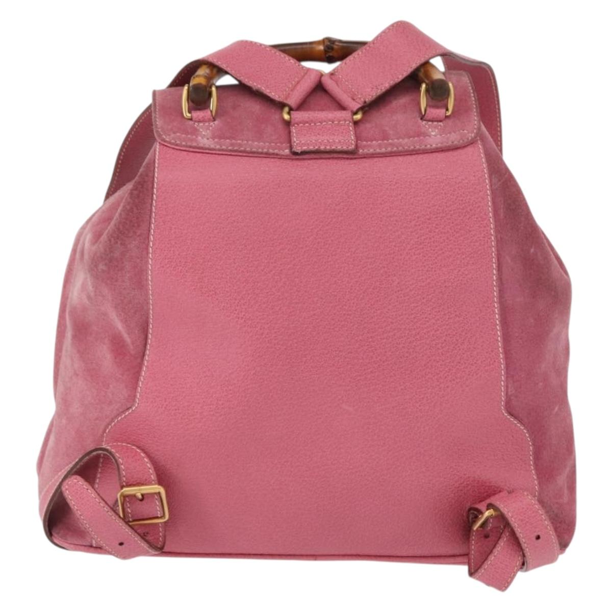 GUCCI Bamboo Backpack Suede Pink Gold 003 2058 0016 Auth 153813