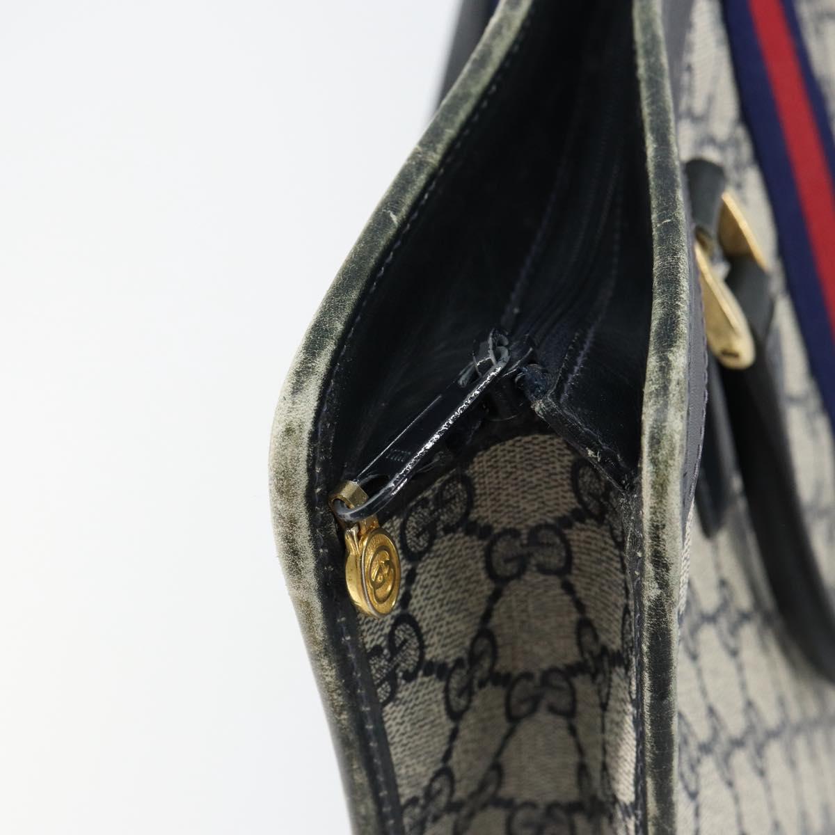 GUCCI GG Supreme Sherry Line Hand Bag PVC Navy Gold Auth 153814