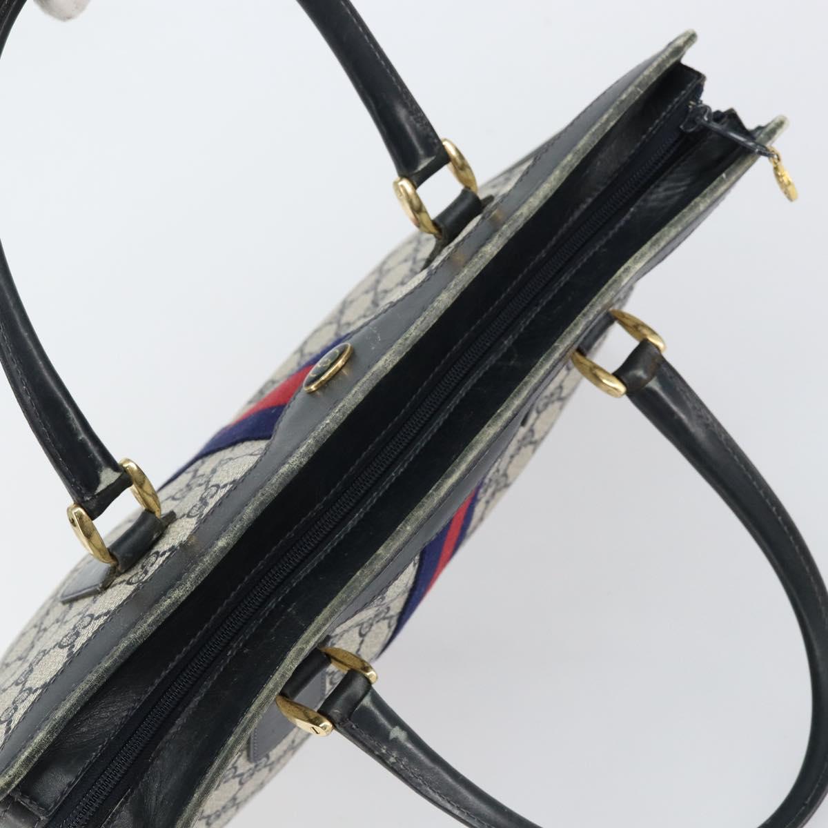 GUCCI GG Supreme Sherry Line Hand Bag PVC Navy Gold Auth 153814