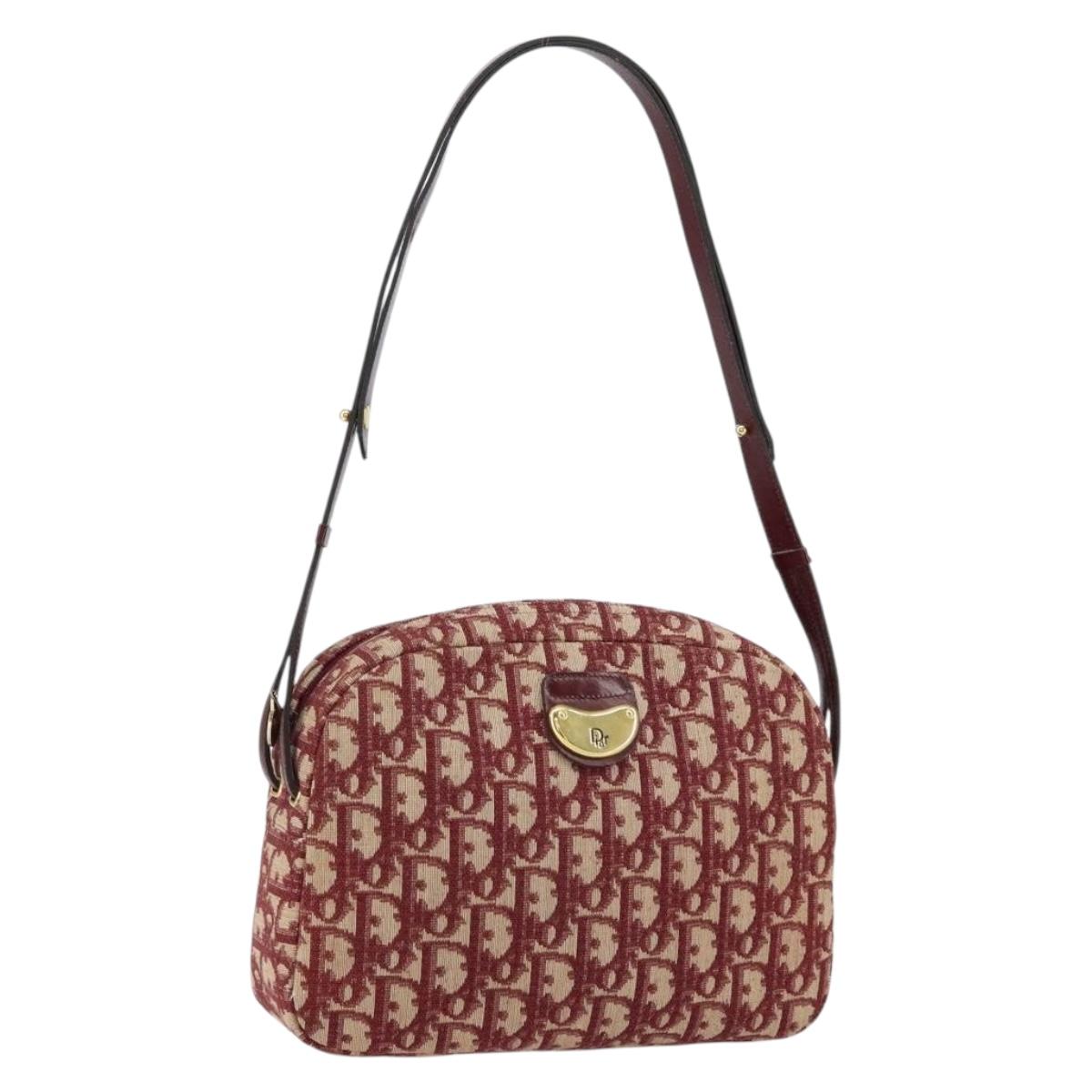 Christian Dior Trotter Canvas Shoulder Bag Red Gold Auth 153816