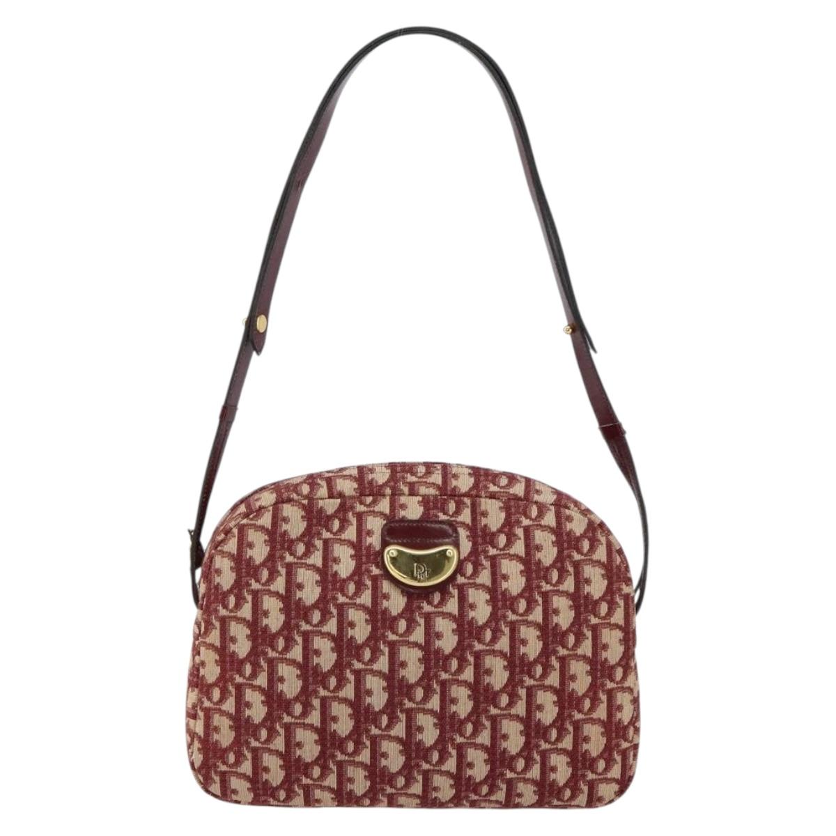 Christian Dior Trotter Canvas Shoulder Bag Red Gold Auth 153816