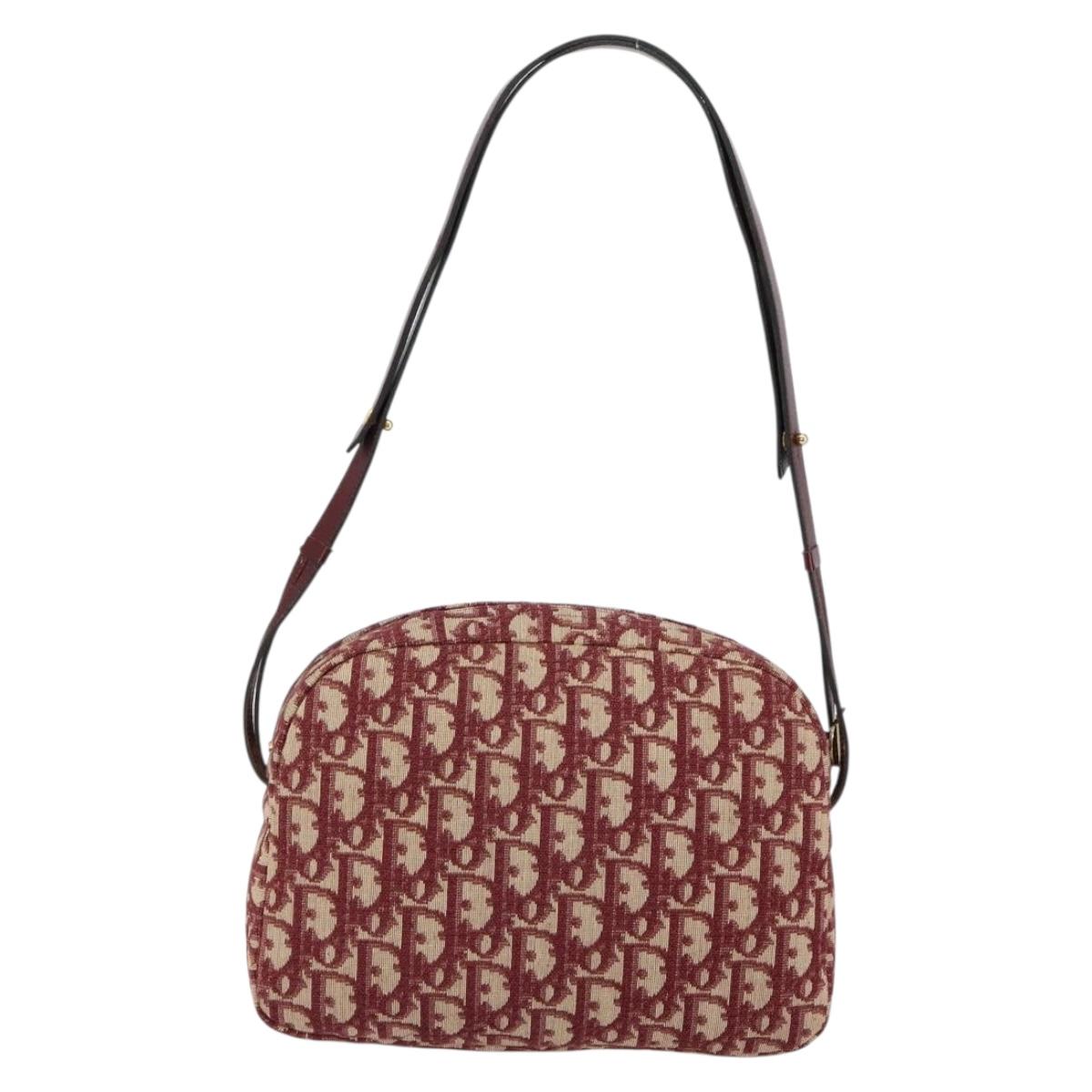 Christian Dior Trotter Canvas Shoulder Bag Red Gold Auth 153816