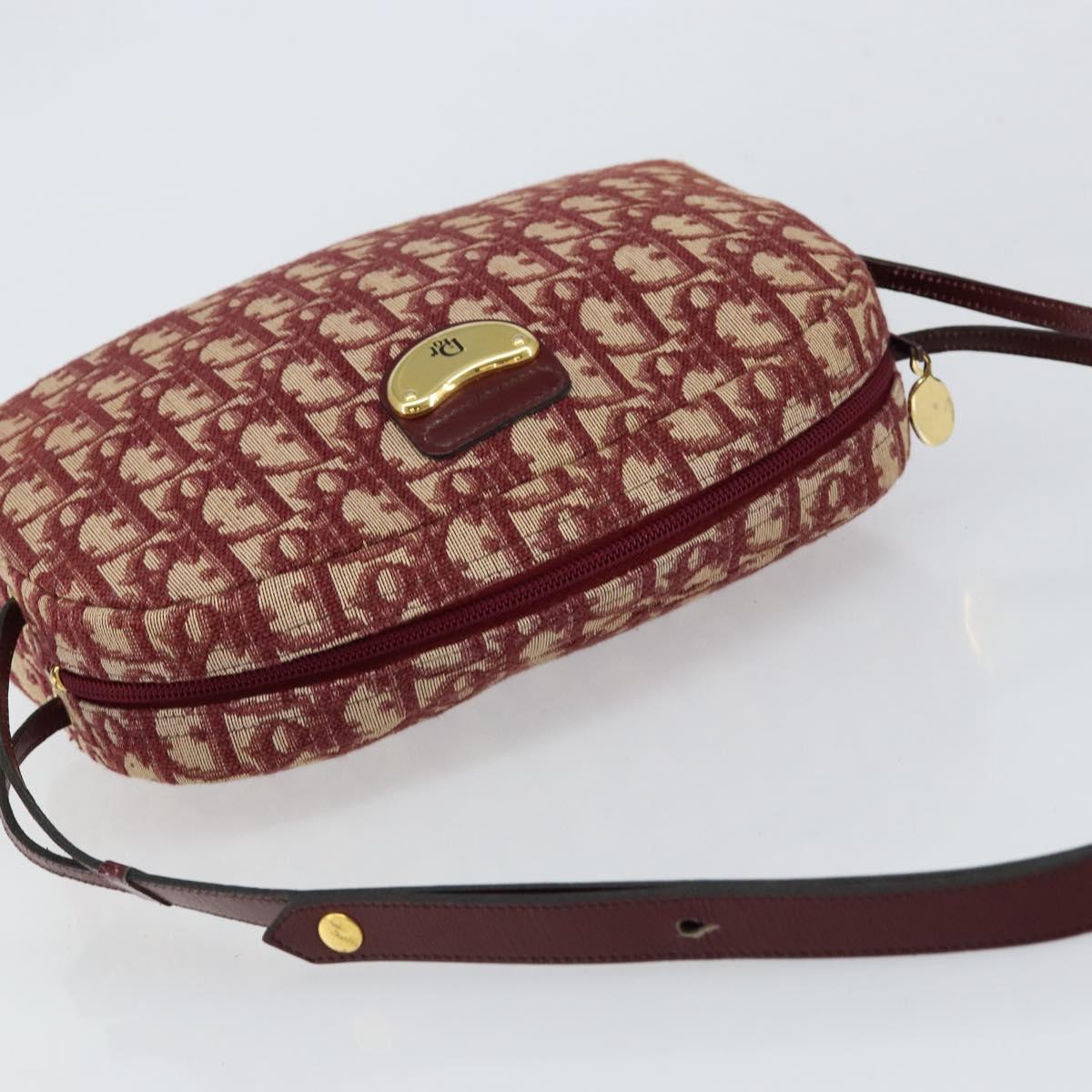 Christian Dior Trotter Canvas Shoulder Bag Red Gold Auth 153816