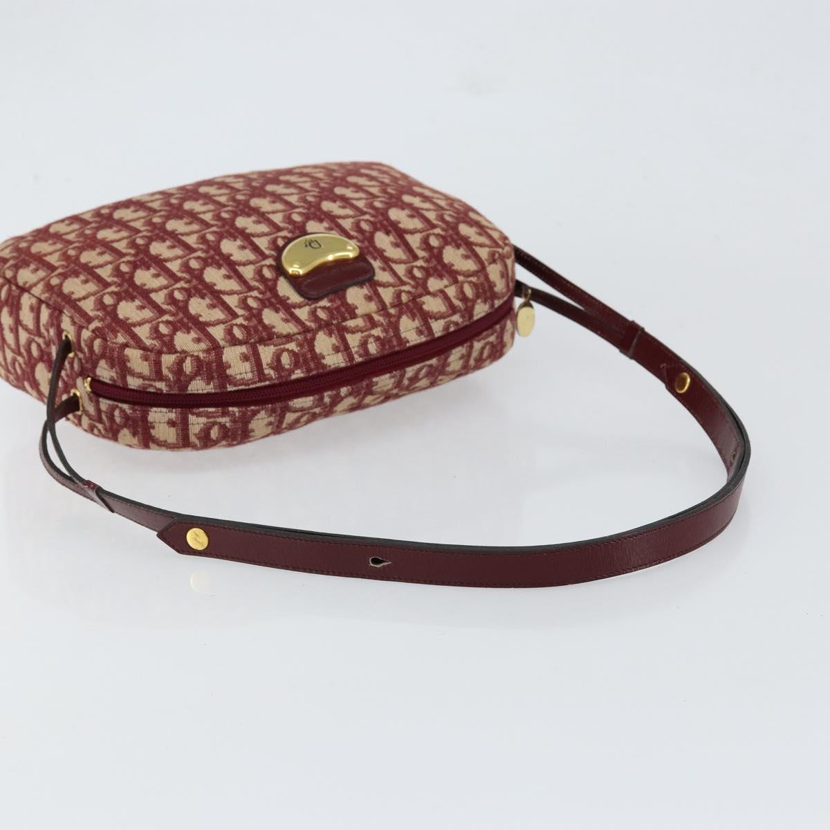 Christian Dior Trotter Canvas Shoulder Bag Red Gold Auth 153816