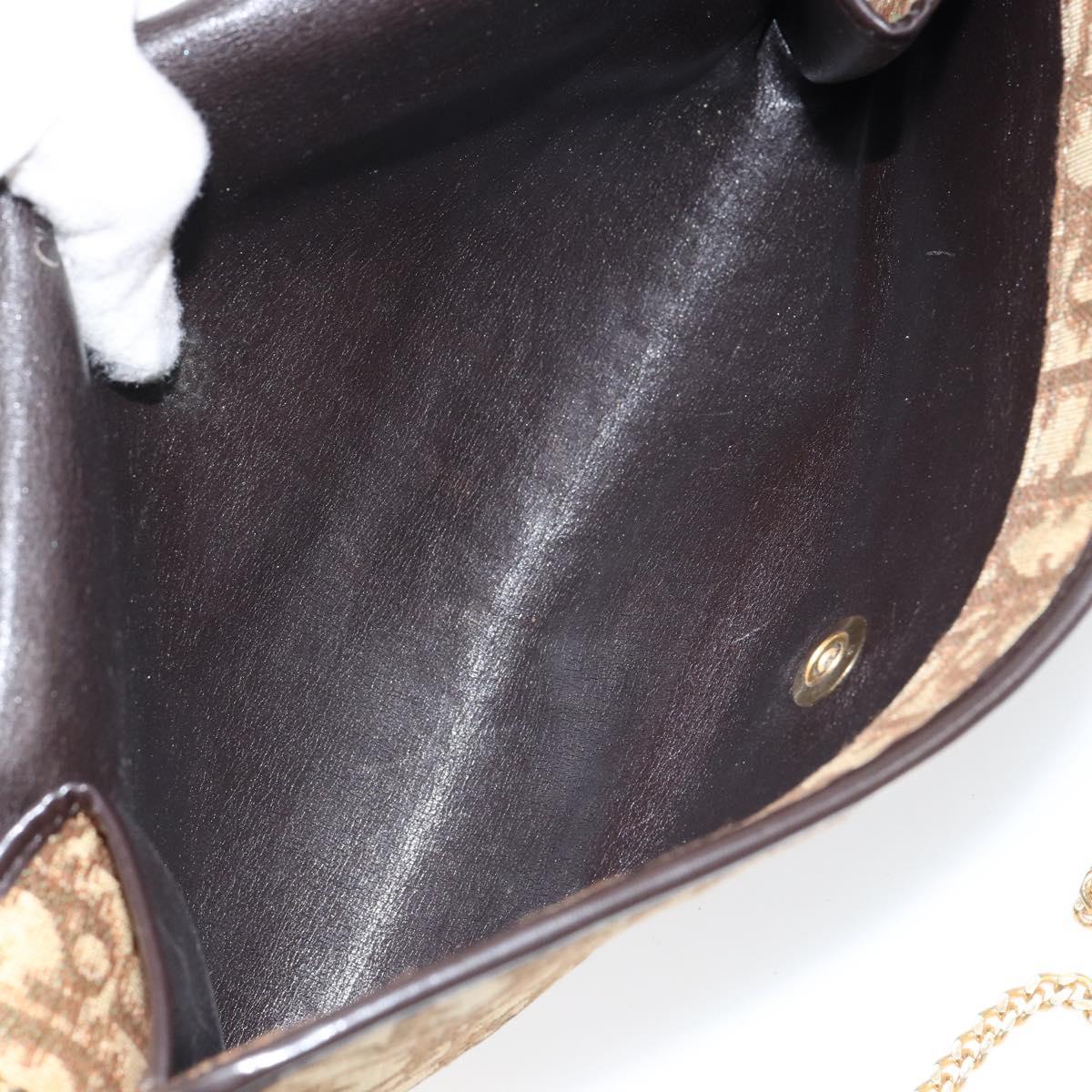 Christian Dior Trotter Canvas Chain Shoulder Bag Brown Gold Auth 153817