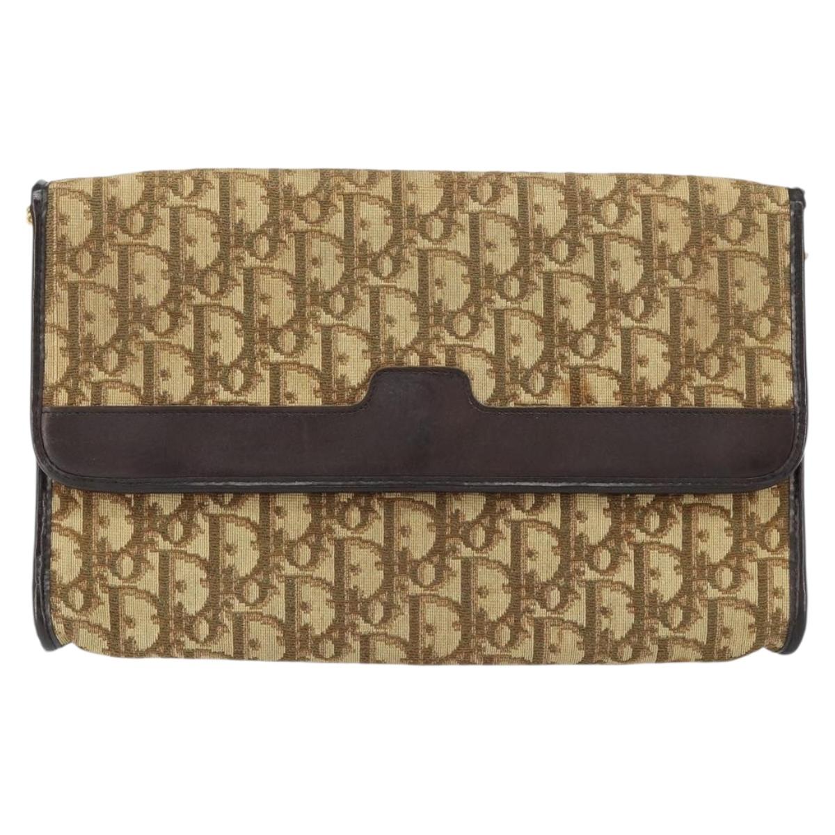 Christian Dior Trotter Canvas Chain Shoulder Bag Brown Gold Auth 153817