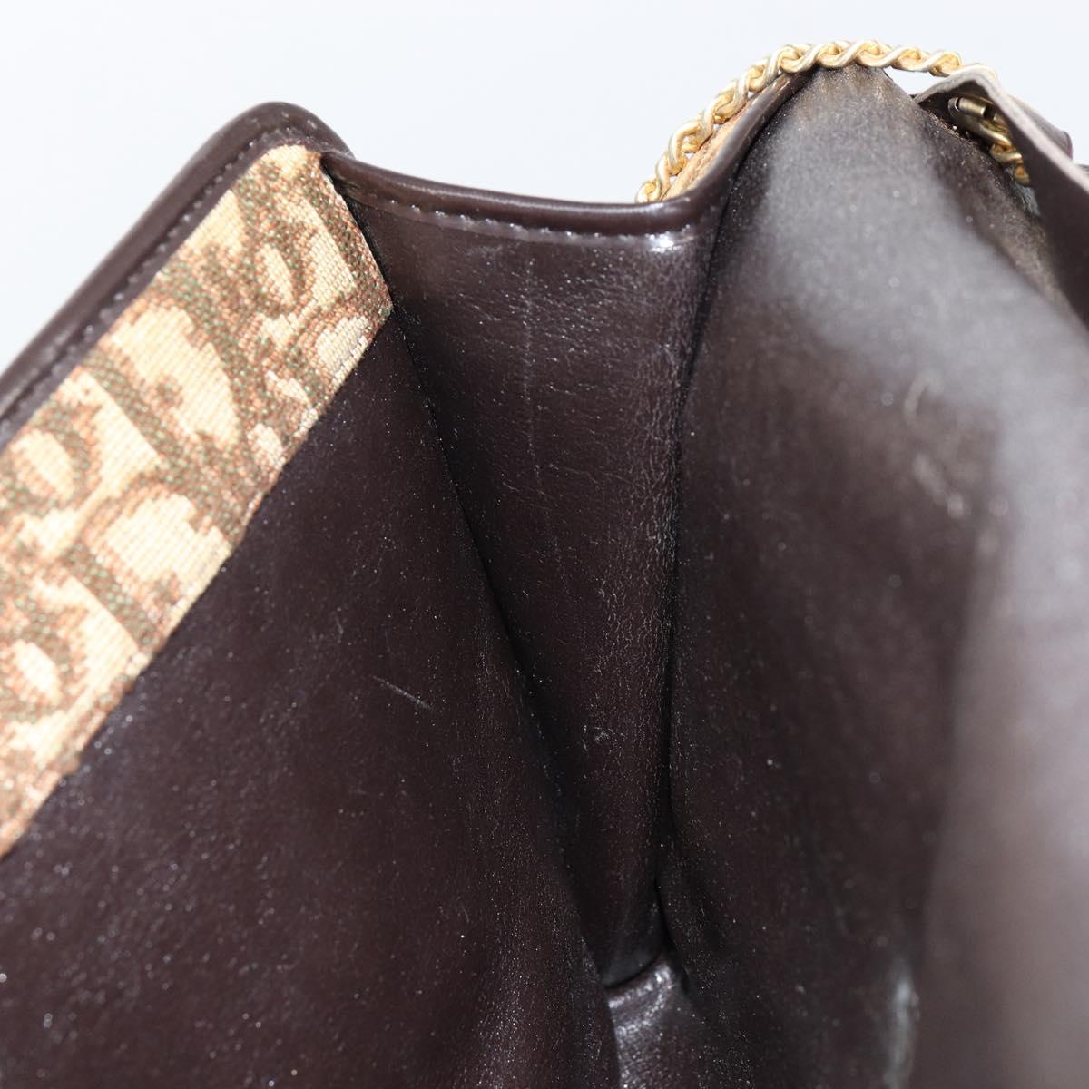 Christian Dior Trotter Canvas Chain Shoulder Bag Brown Gold Auth 153817