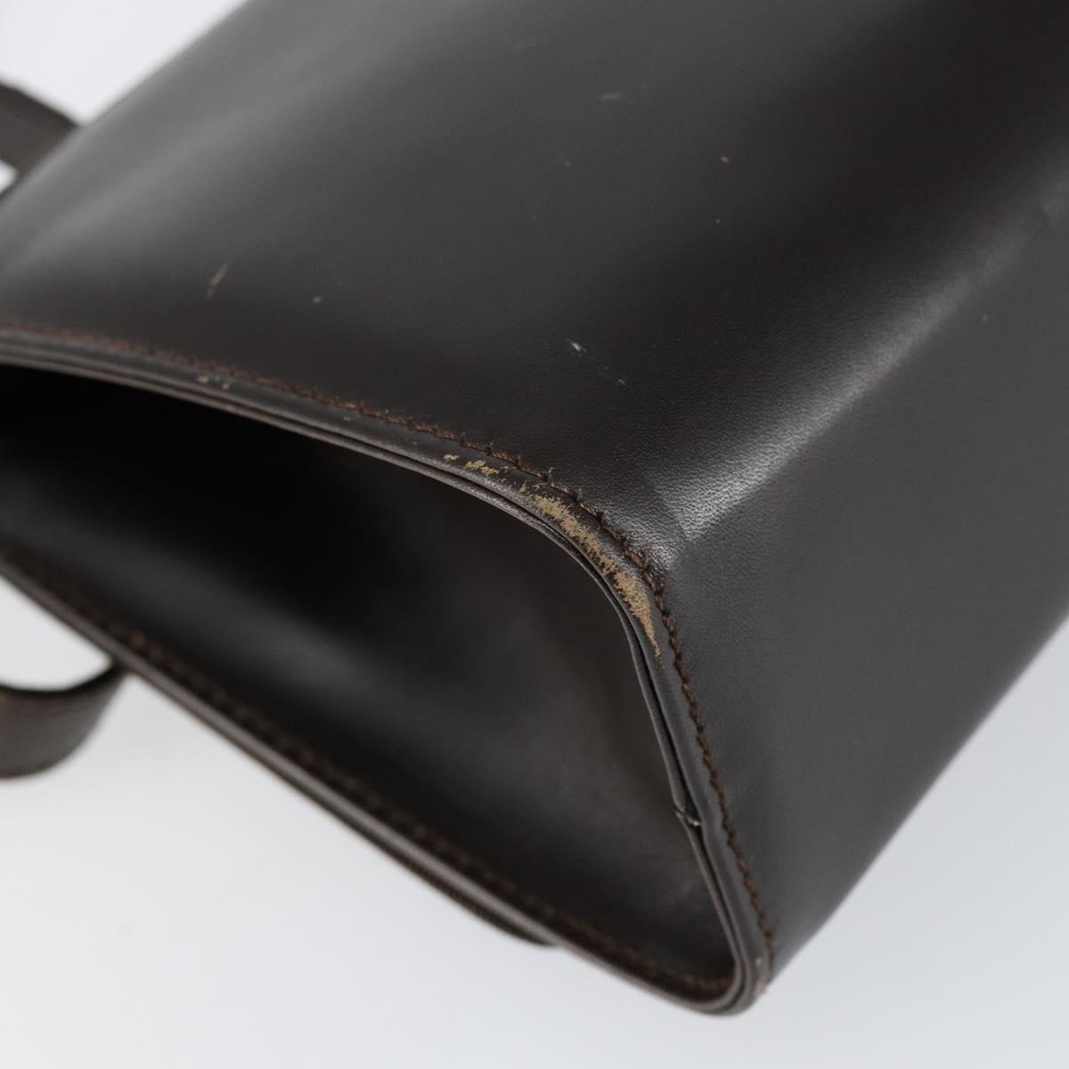 Salvatore Ferragamo Gancini Shoulder Bag Leather Dark Brown Gold Auth 153818