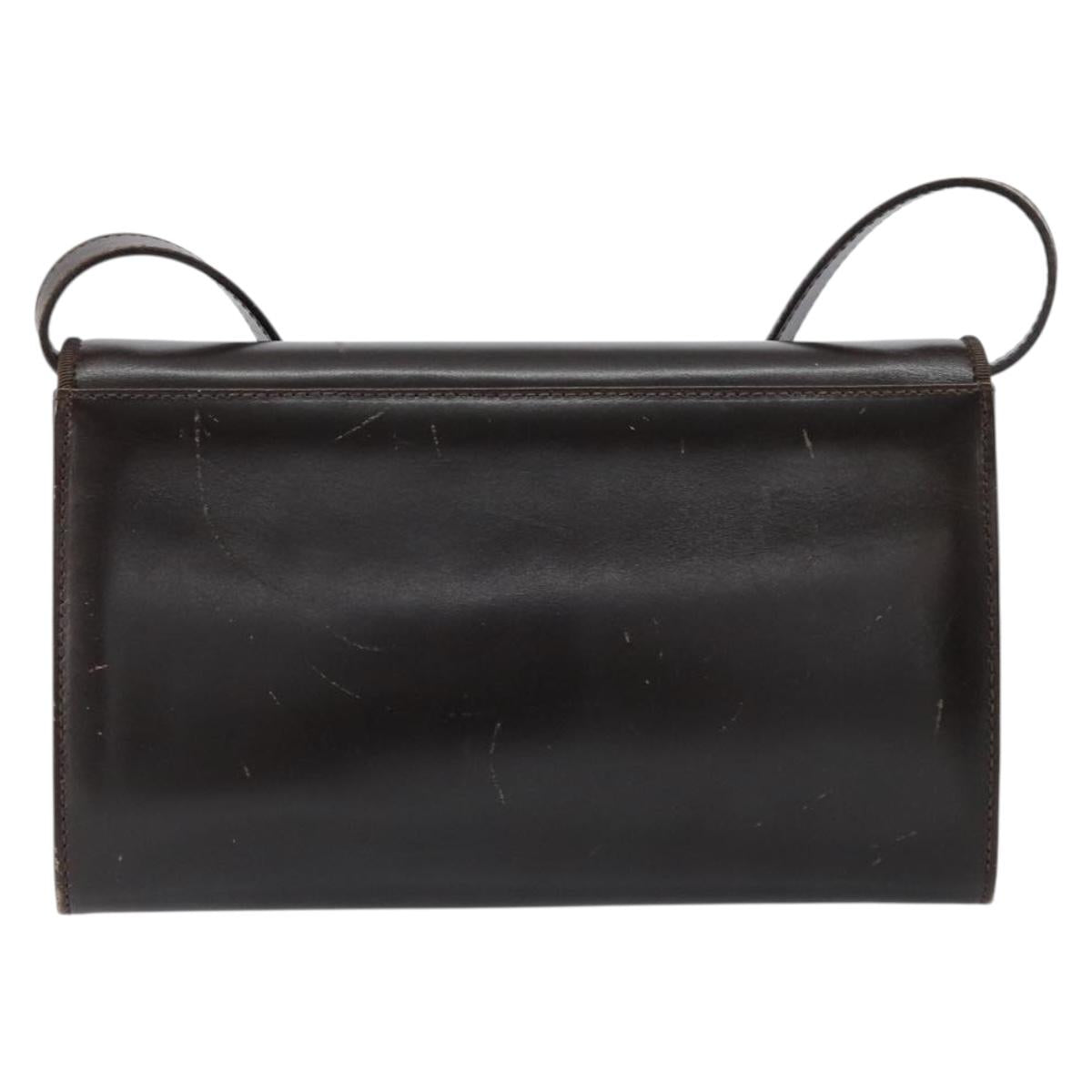 Salvatore Ferragamo Gancini Shoulder Bag Leather Dark Brown Gold Auth 153818