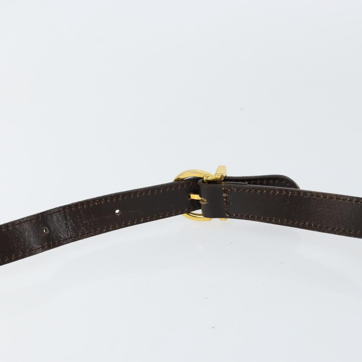 Salvatore Ferragamo Gancini Shoulder Bag Leather Dark Brown Gold Auth 153818