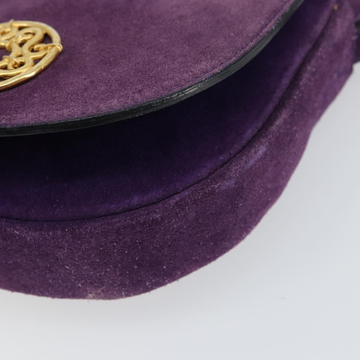 CELINE Shoulder Bag Suede Purple Gold Auth 153820