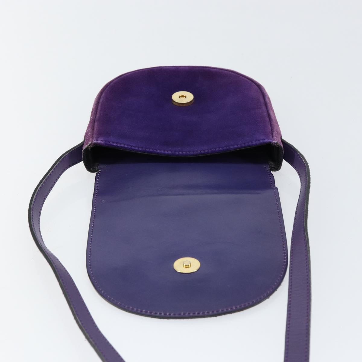 CELINE Shoulder Bag Suede Purple Gold Auth 153820