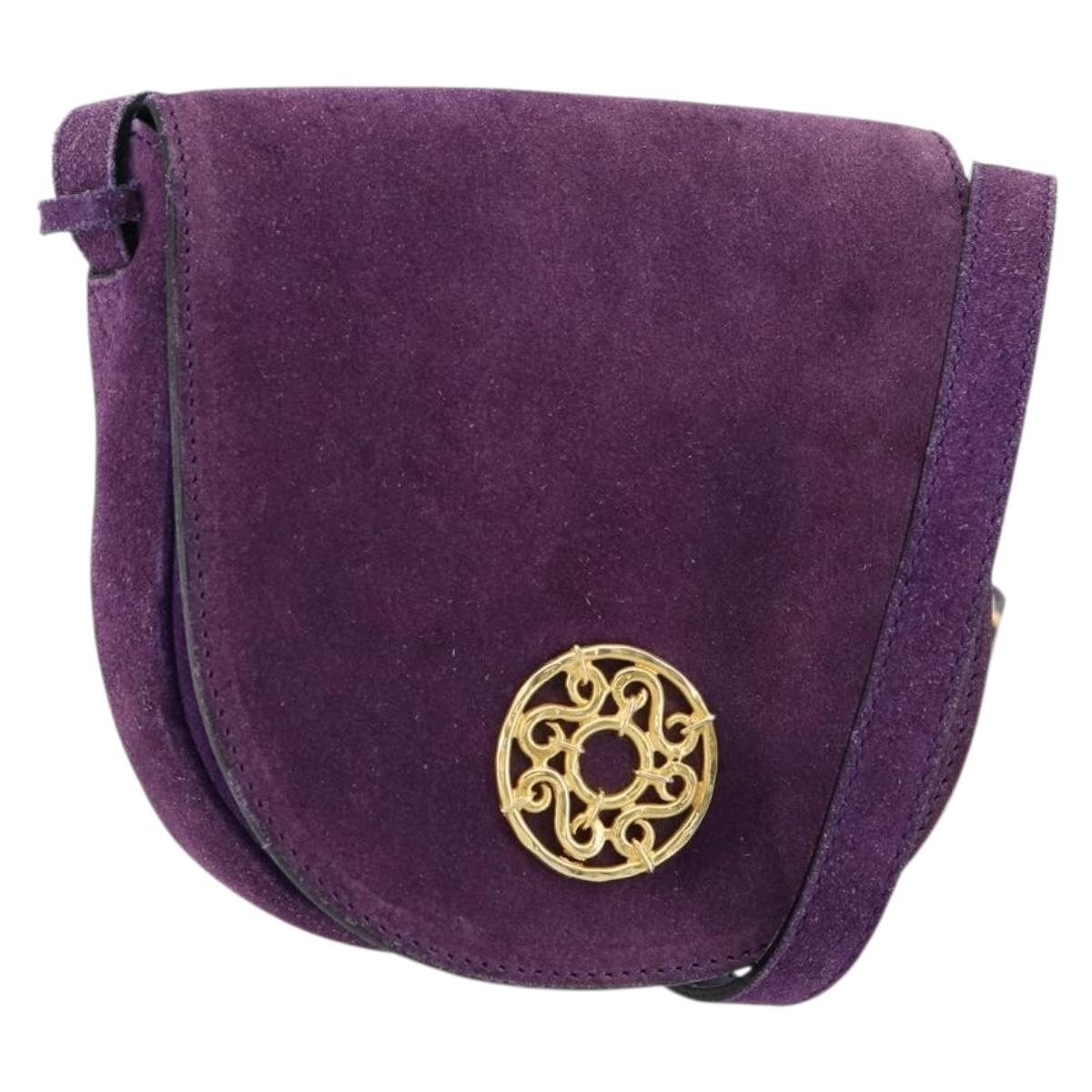 CELINE Shoulder Bag Suede Purple Gold Auth 153820