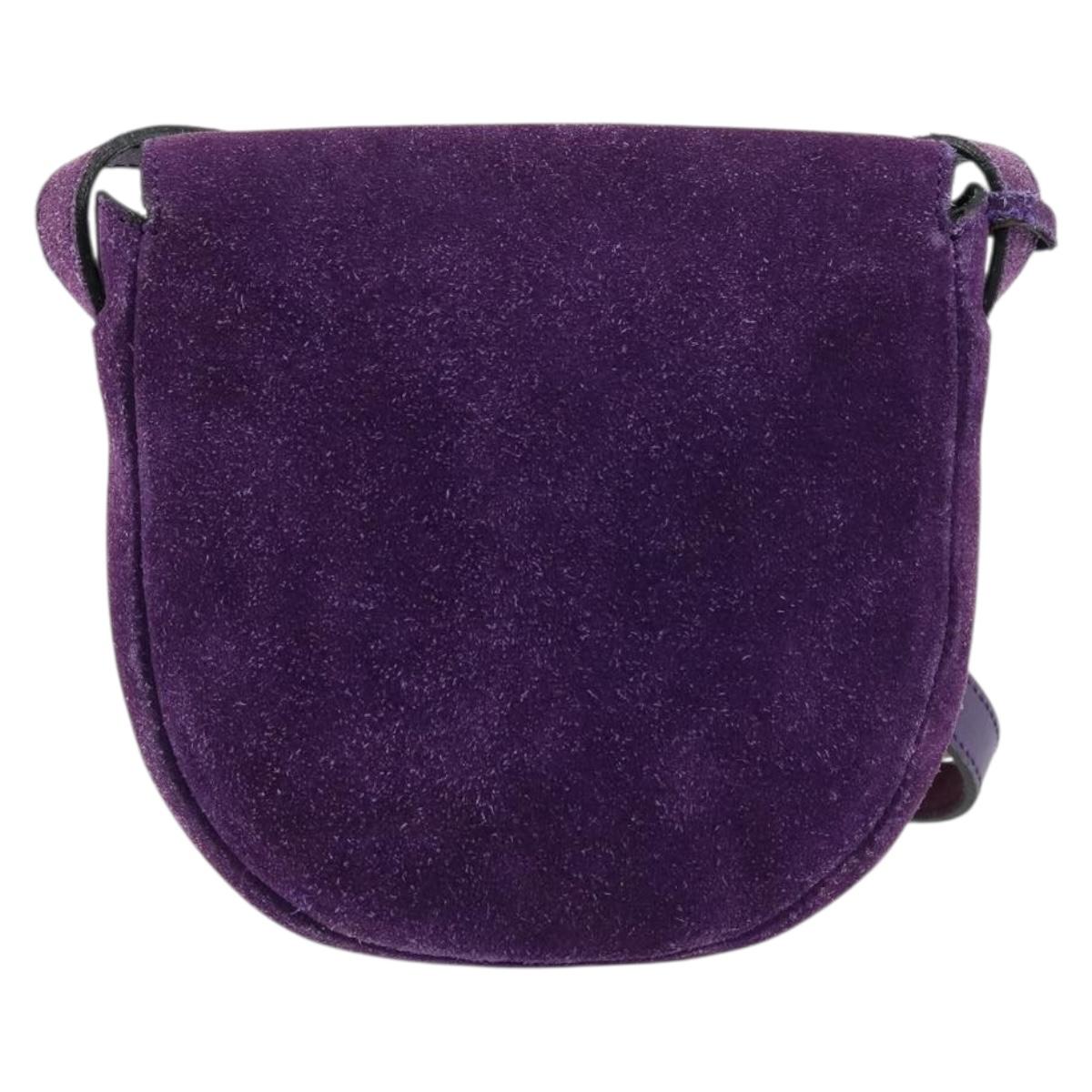 CELINE Shoulder Bag Suede Purple Gold Auth 153820