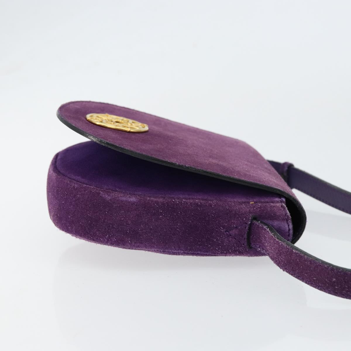 CELINE Shoulder Bag Suede Purple Gold Auth 153820
