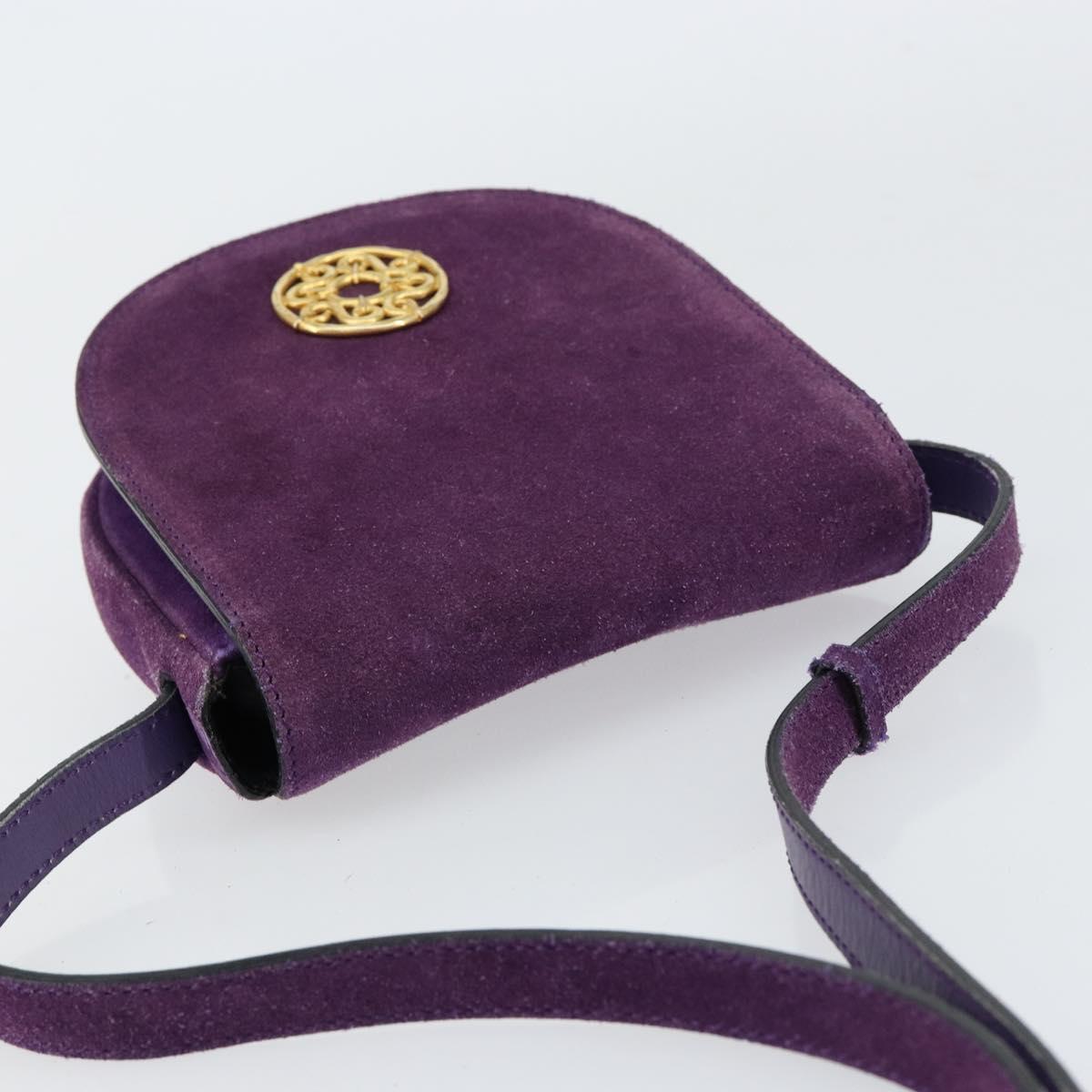 CELINE Shoulder Bag Suede Purple Gold Auth 153820