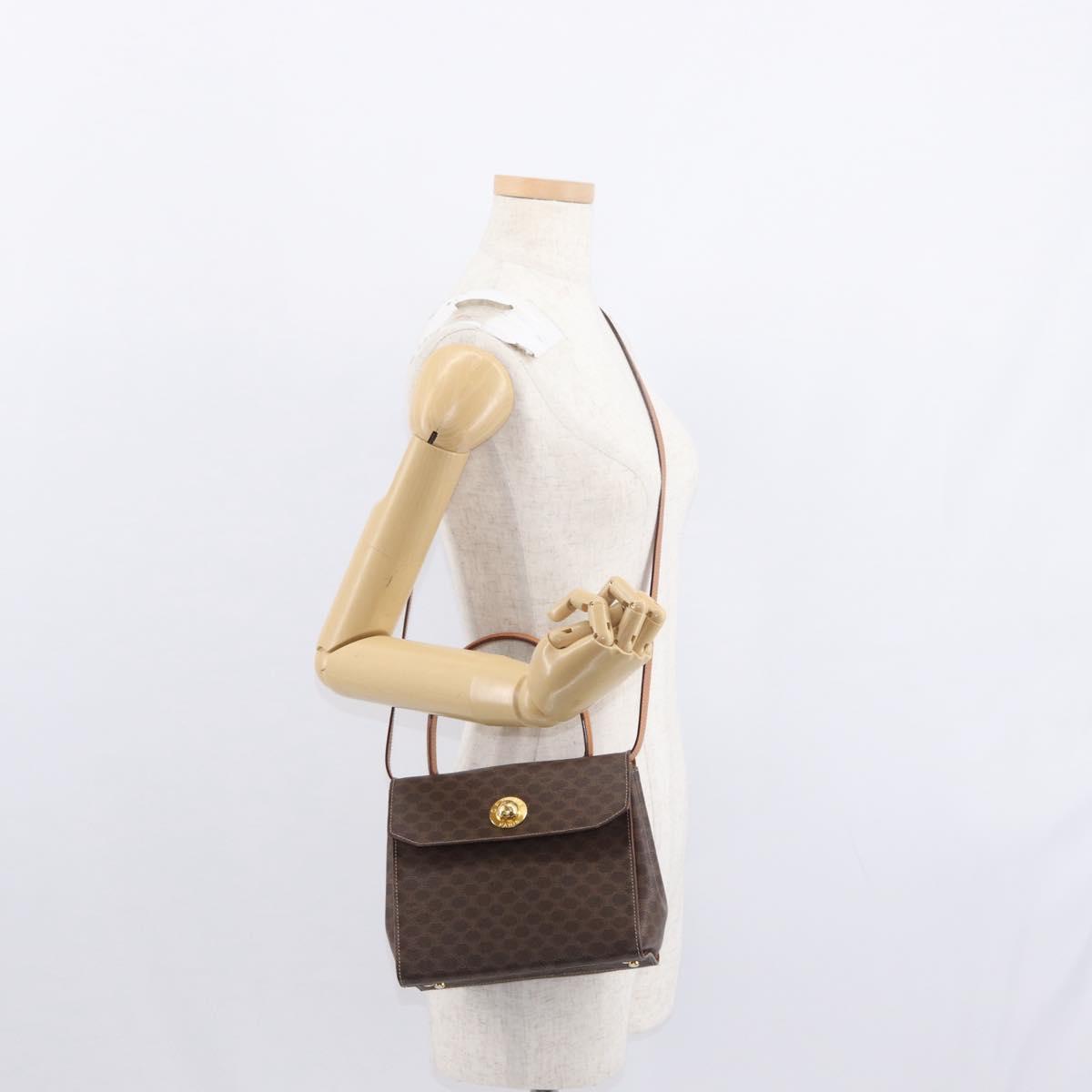 CELINE Macadam Canvas Hand Bag PVC Leather 2way Brown Gold Auth 153821