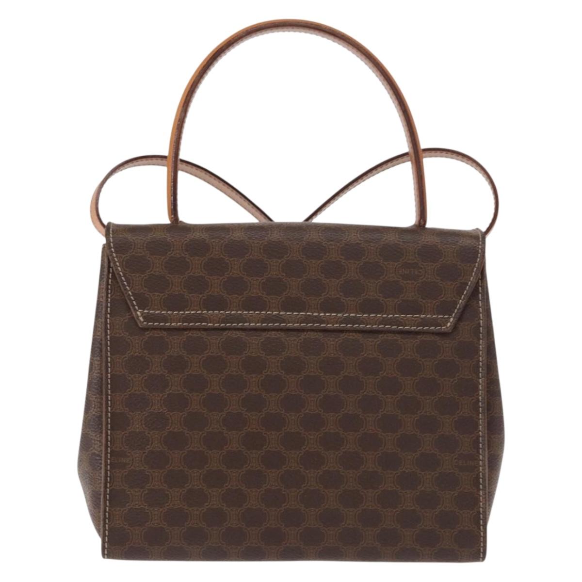 CELINE Macadam Canvas Hand Bag PVC Leather 2way Brown Gold Auth 153821