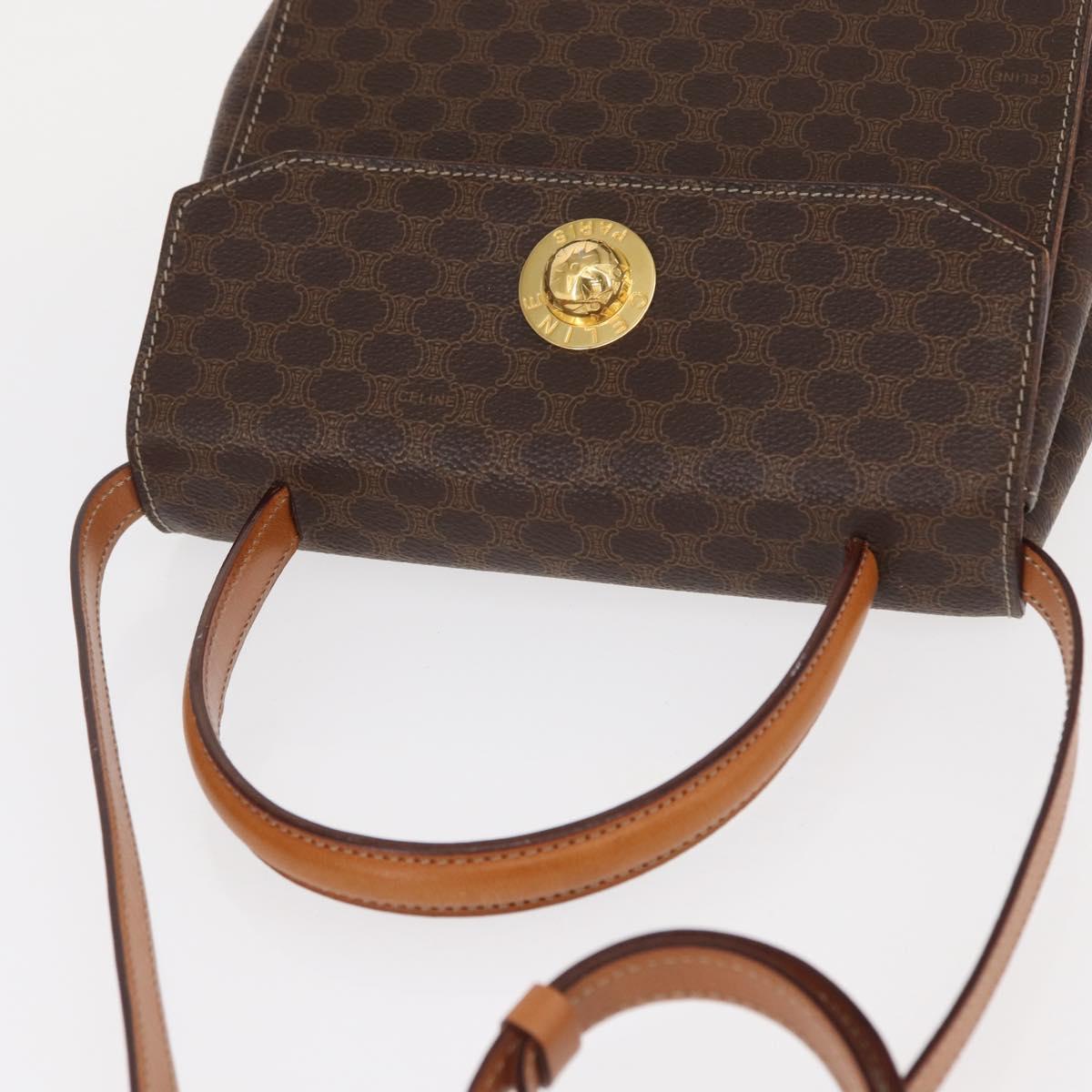 CELINE Macadam Canvas Hand Bag PVC Leather 2way Brown Gold Auth 153821