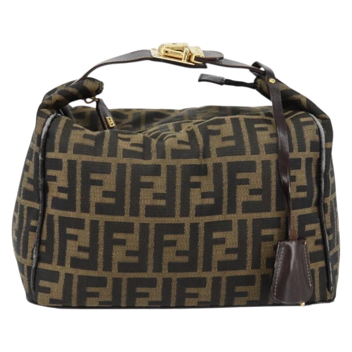 FENDI Zucca Canvas Vanity Pouch Black Brown Auth 153823