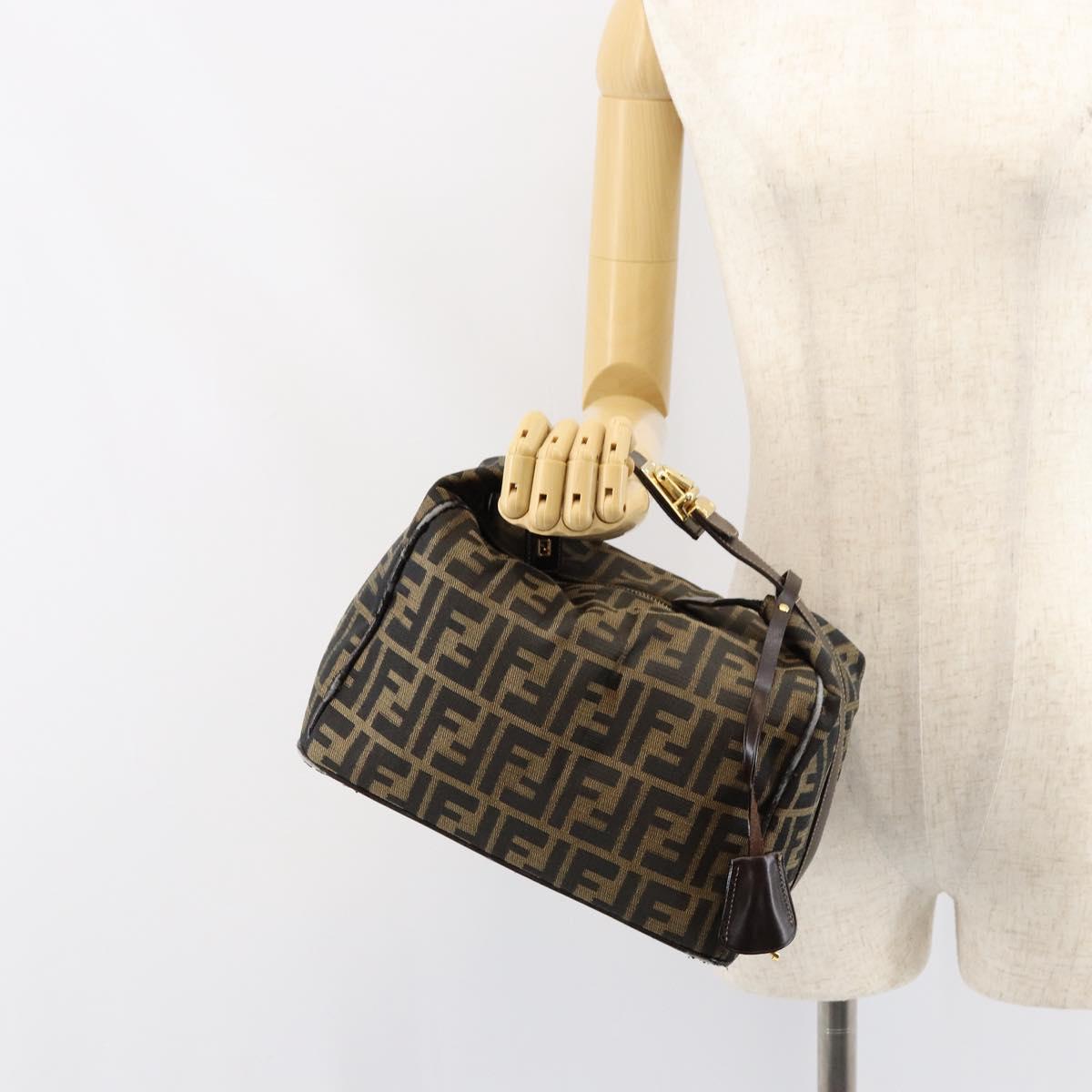 FENDI Zucca Canvas Vanity Pouch Black Brown Auth 153823