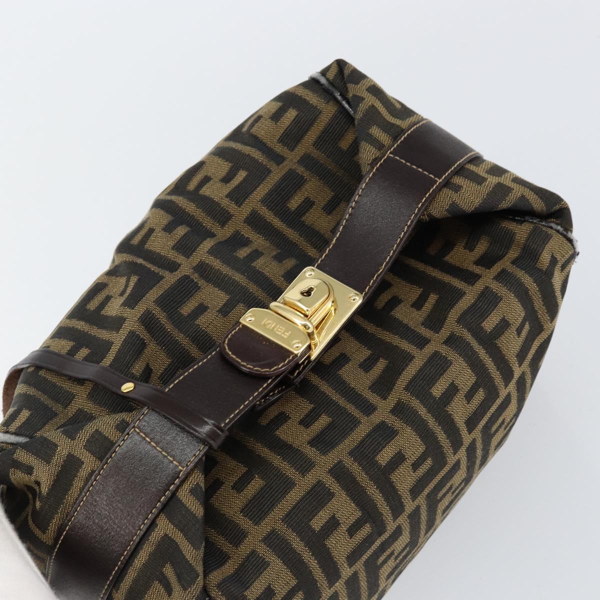 FENDI Zucca Canvas Vanity Pouch Black Brown Auth 153823