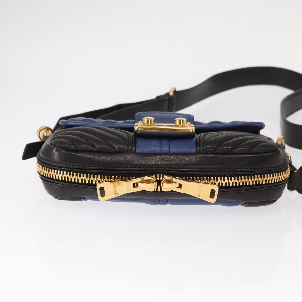 Miu Miu Matelasse Shoulder Bag Leather 2way Blue Black gold Auth 153826
