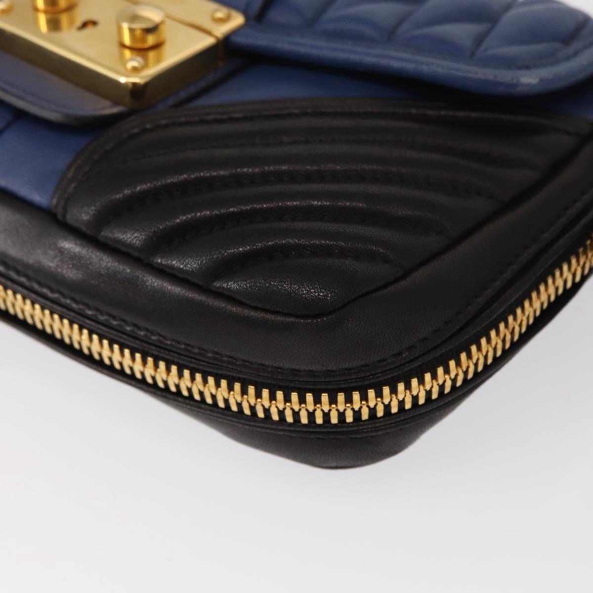 Miu Miu Matelasse Shoulder Bag Leather 2way Blue Black gold Auth 153826