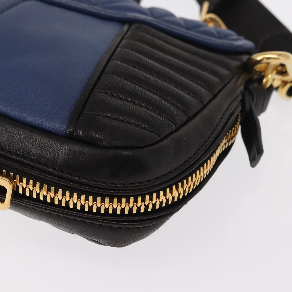 Miu Miu Matelasse Shoulder Bag Leather 2way Blue Black gold Auth 153826