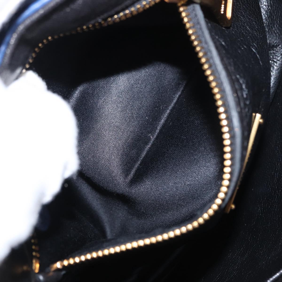 Miu Miu Matelasse Shoulder Bag Leather 2way Blue Black gold Auth 153826