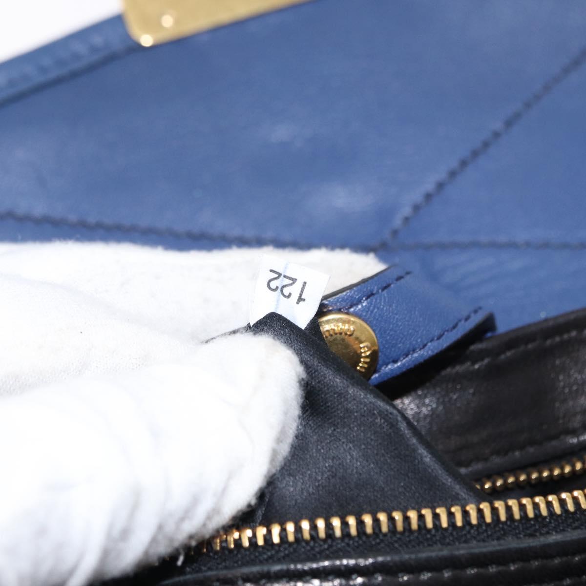 Miu Miu Matelasse Shoulder Bag Leather 2way Blue Black gold Auth 153826