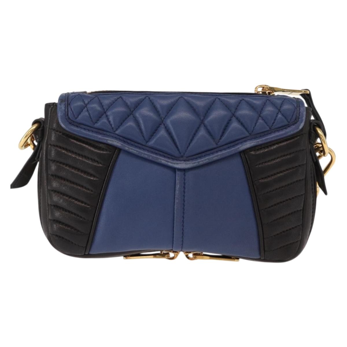 Miu Miu Matelasse Shoulder Bag Leather 2way Blue Black gold Auth 153826