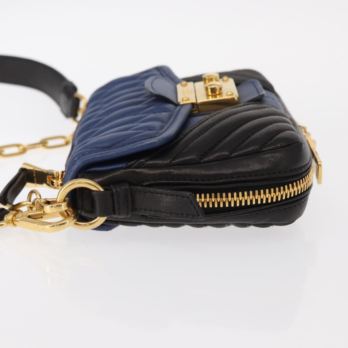 Miu Miu Matelasse Shoulder Bag Leather 2way Blue Black gold Auth 153826