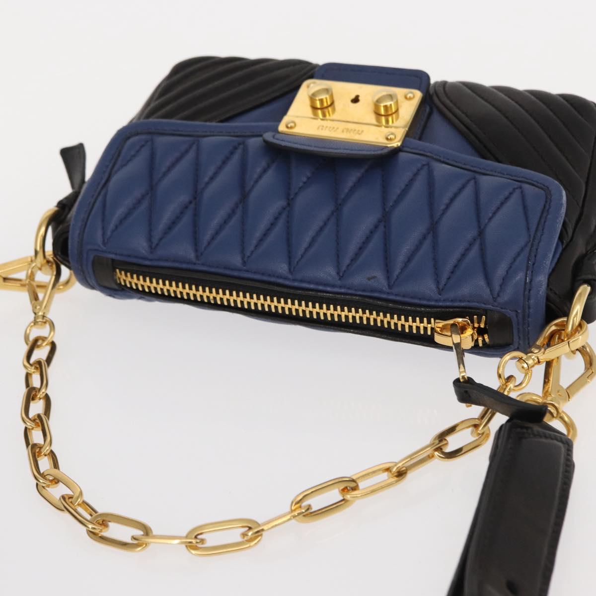 Miu Miu Matelasse Shoulder Bag Leather 2way Blue Black gold Auth 153826