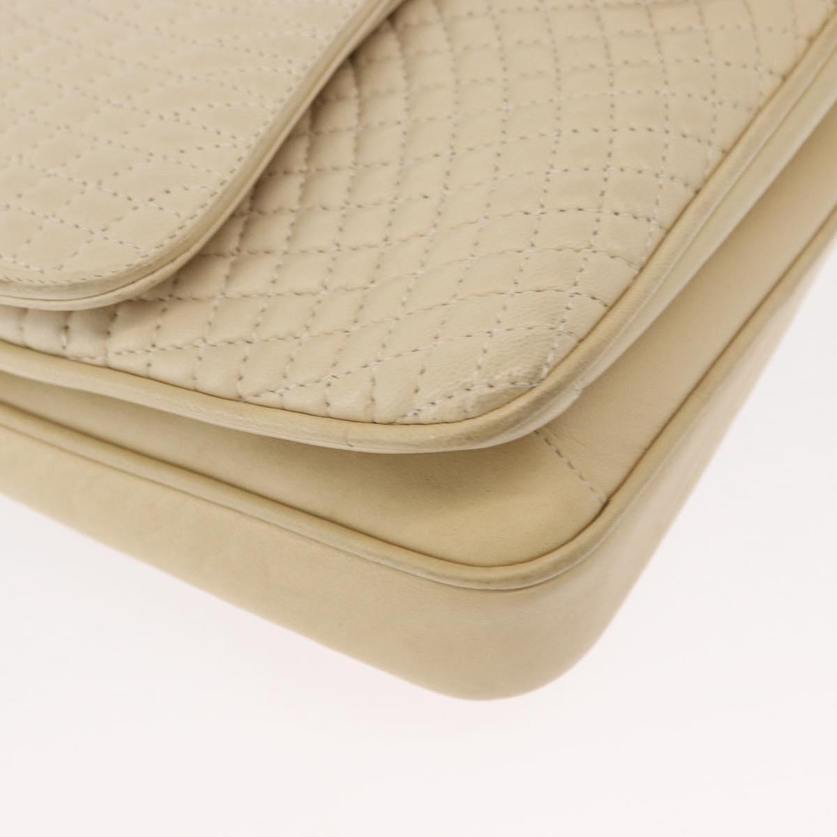 BALLY Quilted Chain Shoulder Bag Leather Ivory Gold Auth 153827