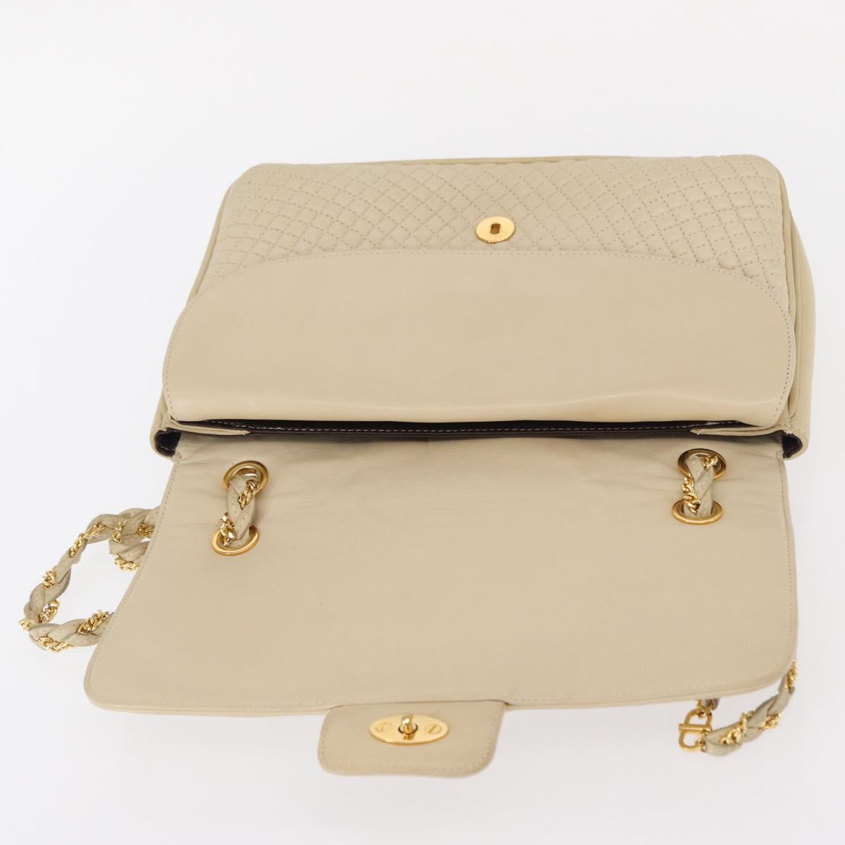 BALLY Quilted Chain Shoulder Bag Leather Ivory Gold Auth 153827