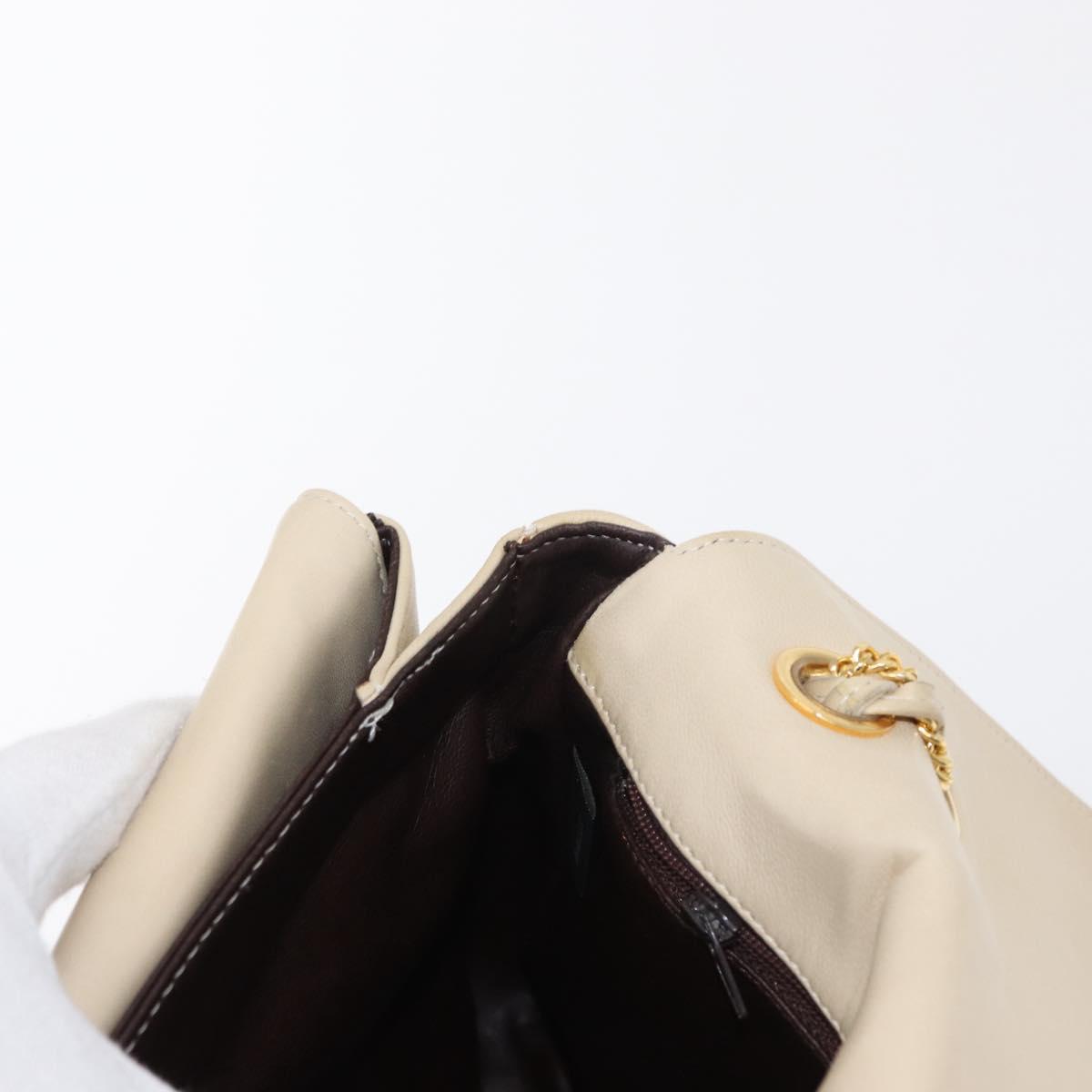 BALLY Quilted Chain Shoulder Bag Leather Ivory Gold Auth 153827