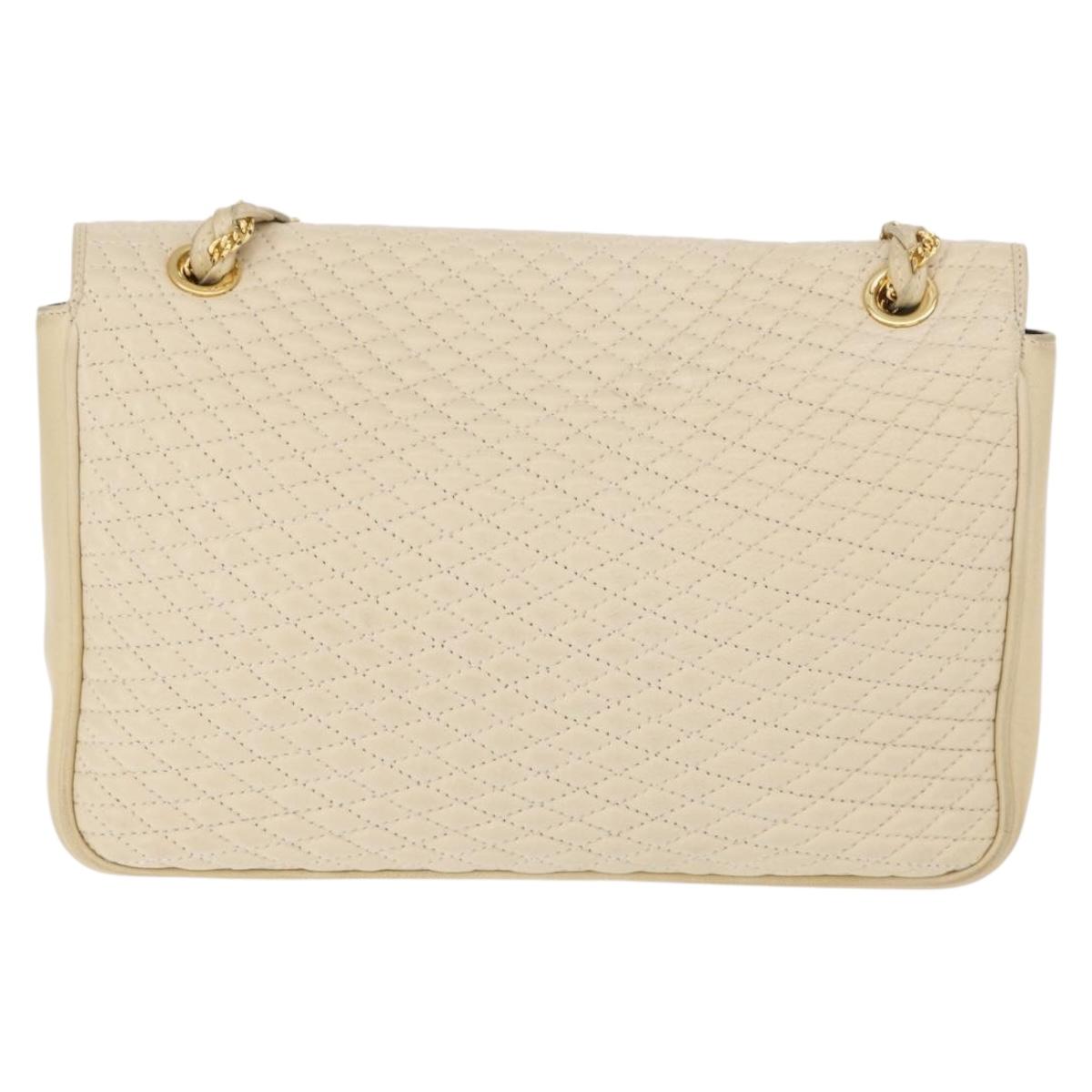 BALLY Quilted Chain Shoulder Bag Leather Ivory Gold Auth 153827