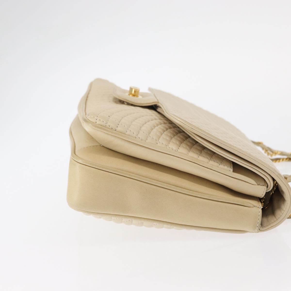 BALLY Quilted Chain Shoulder Bag Leather Ivory Gold Auth 153827
