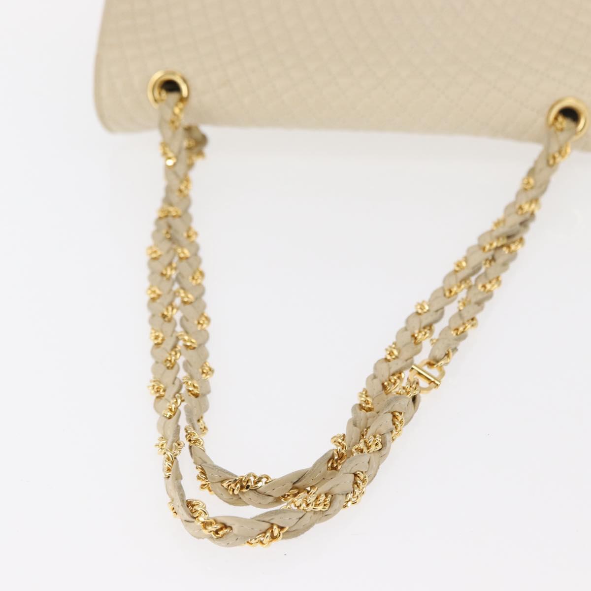 BALLY Quilted Chain Shoulder Bag Leather Ivory Gold Auth 153827