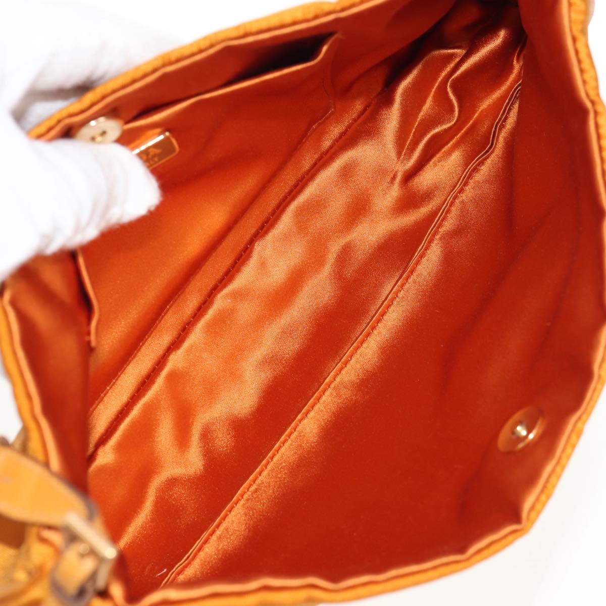 PRADA Chain Shoulder Bag Nylon Orange Gold Auth 153828V