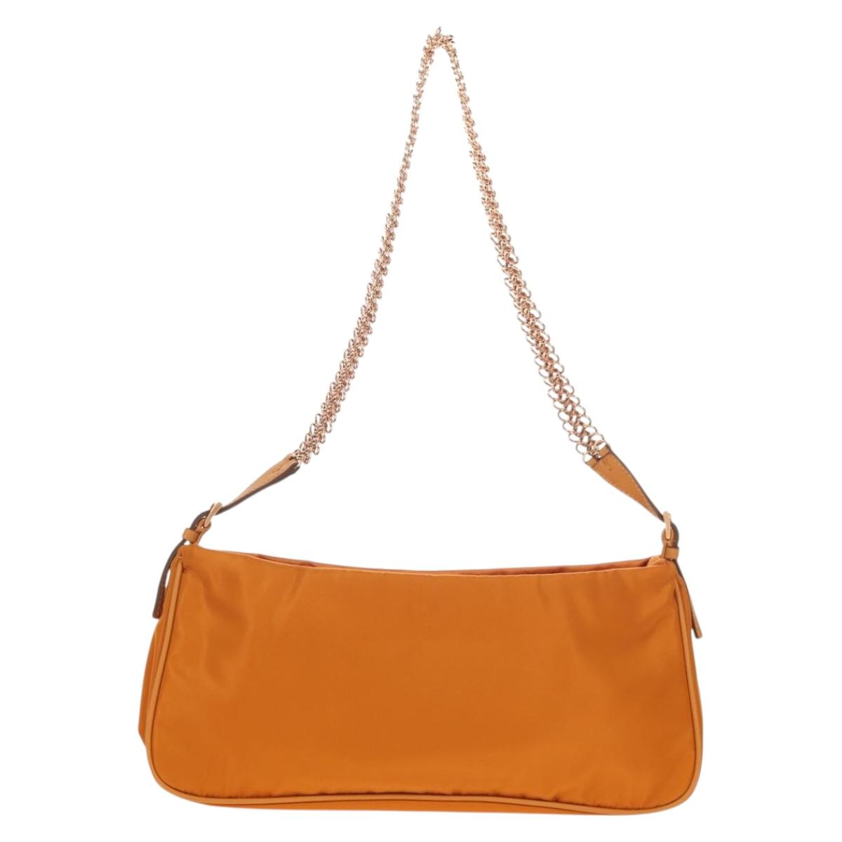 PRADA Chain Shoulder Bag Nylon Orange Gold Auth 153828V