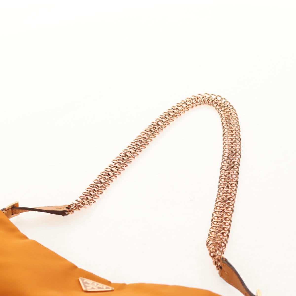 PRADA Chain Shoulder Bag Nylon Orange Gold Auth 153828V