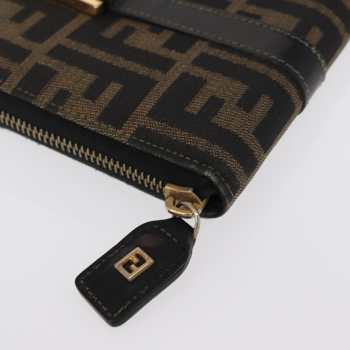 FENDI Zucca Canvas Hand Bag Black Brown Auth 153829