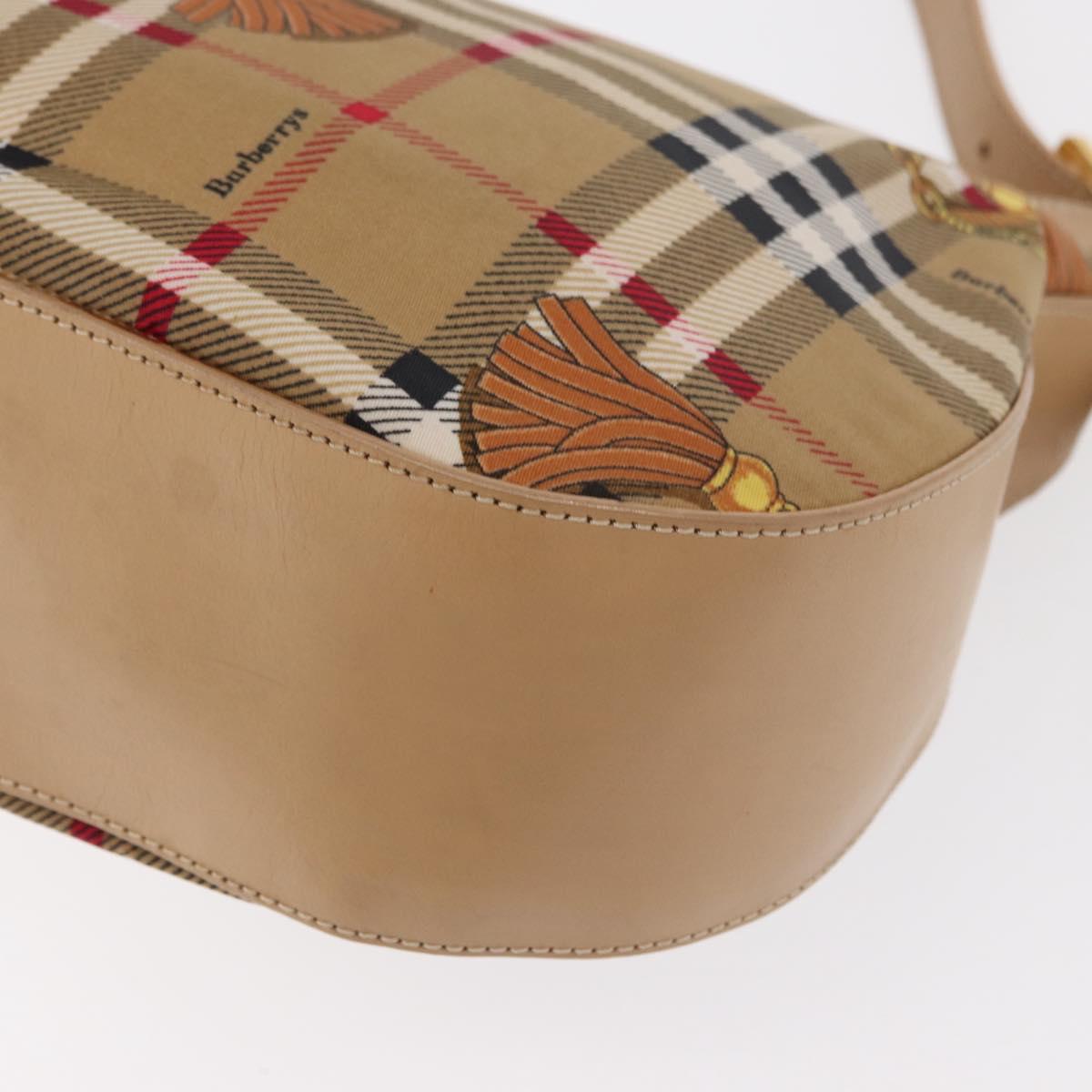 Burberrys Nova Check Shoulder Bag Nylon Beige Gold Auth 153830