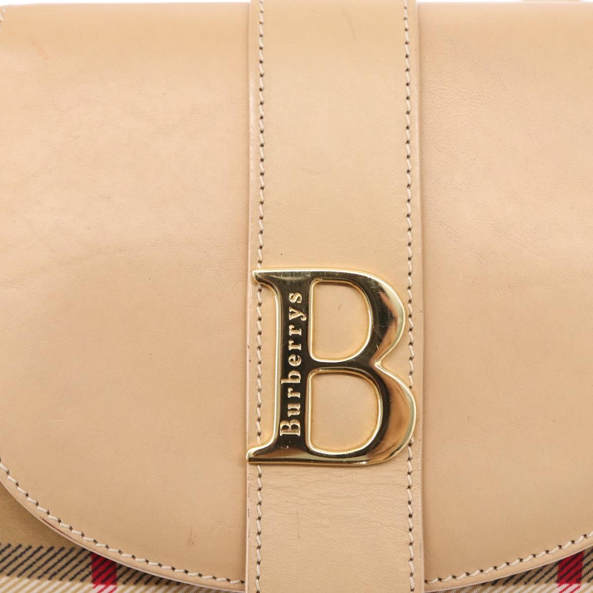 Burberrys Nova Check Shoulder Bag Nylon Beige Gold Auth 153830