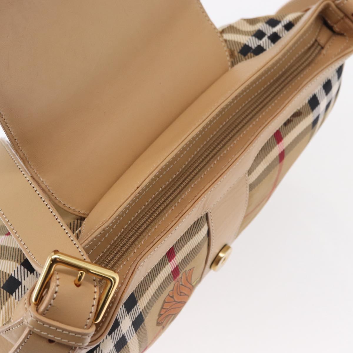 Burberrys Nova Check Shoulder Bag Nylon Beige Gold Auth 153830