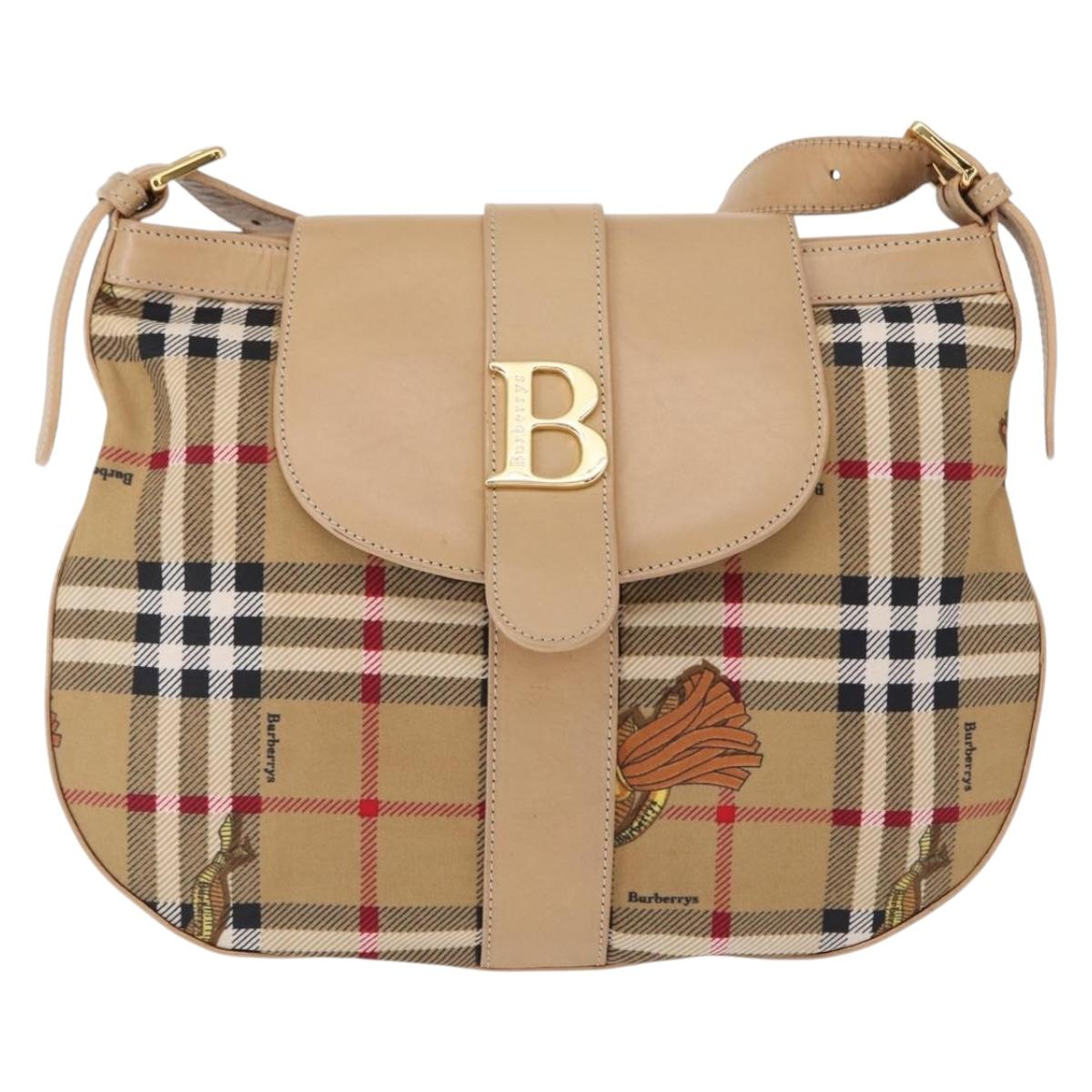 Burberrys Nova Check Shoulder Bag Nylon Beige Gold Auth 153830