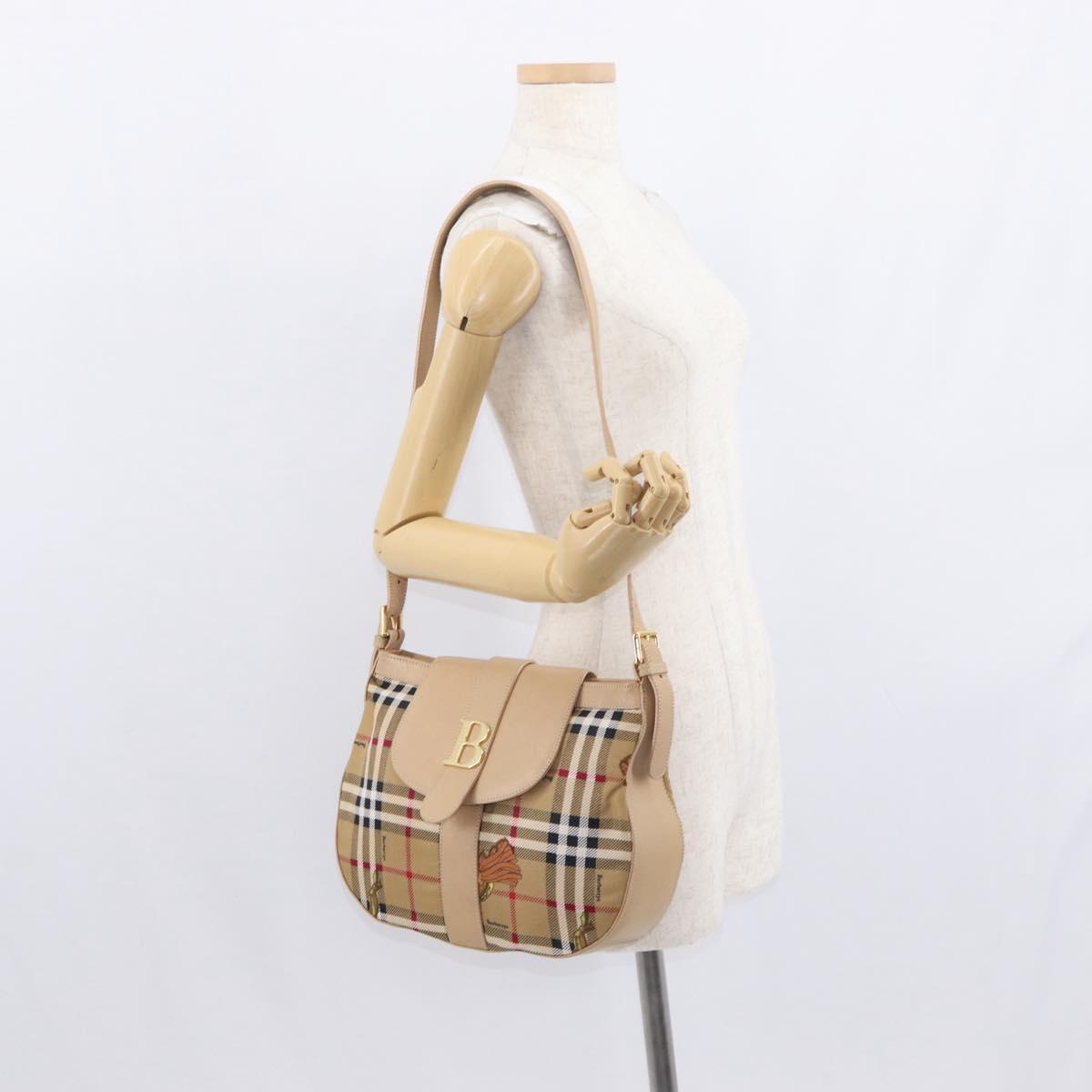 Burberrys Nova Check Shoulder Bag Nylon Beige Gold Auth 153830
